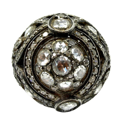 Vintage Inspired Rose Gold and Silver Rose Cut Diamond Dome Cocktail Ring