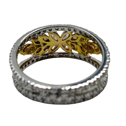 18K Two Tone Marquise Cut Pink, Yellow and White Diamond Flower Band Ring