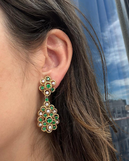 18k Diamond & Emerald Day/Night Earrings