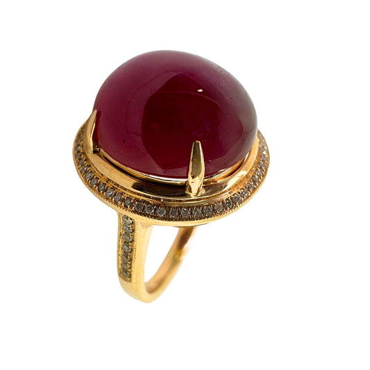 18k Diamond and Cabochon African Ruby Ring