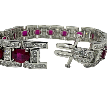 18K White Gold Diamond and African Ruby Bracelet