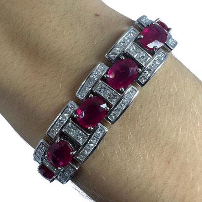 18K White Gold Diamond and African Ruby Bracelet