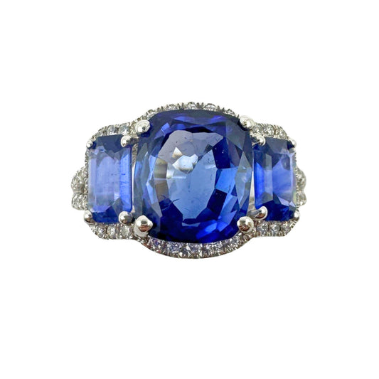 18k Diamond and Sapphire Three Stone Ring