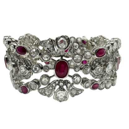 18K White Gold Rose Cut Diamond and Ruby Bracelet