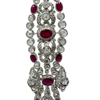 18K White Gold Rose Cut Diamond and Ruby Bracelet