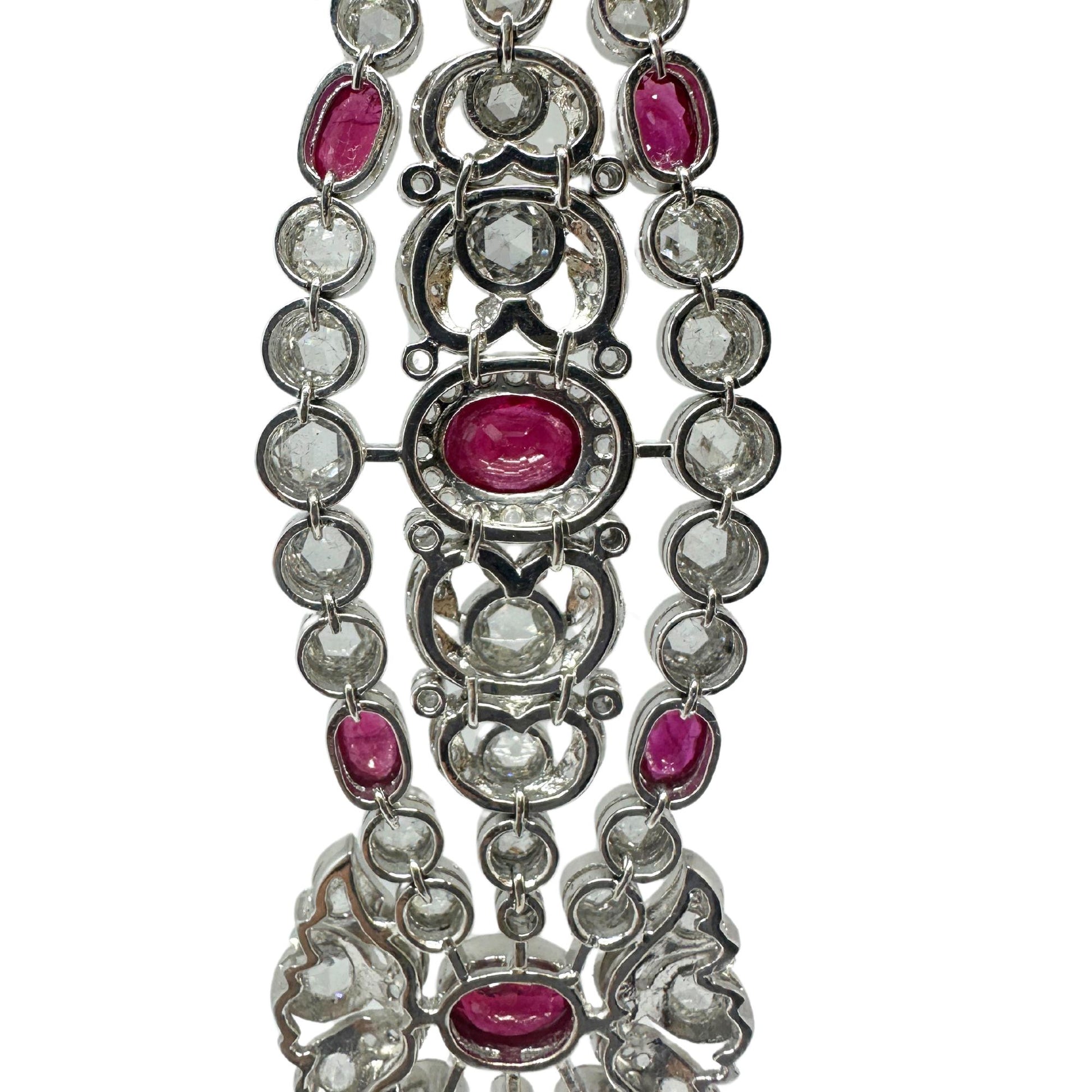 18K White Gold Rose Cut Diamond and Ruby Bracelet