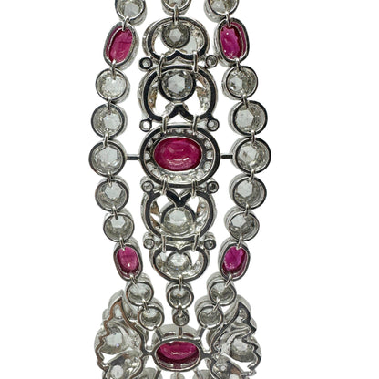 18K White Gold Rose Cut Diamond and Ruby Bracelet