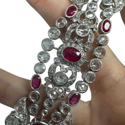 18K White Gold Rose Cut Diamond and Ruby Bracelet