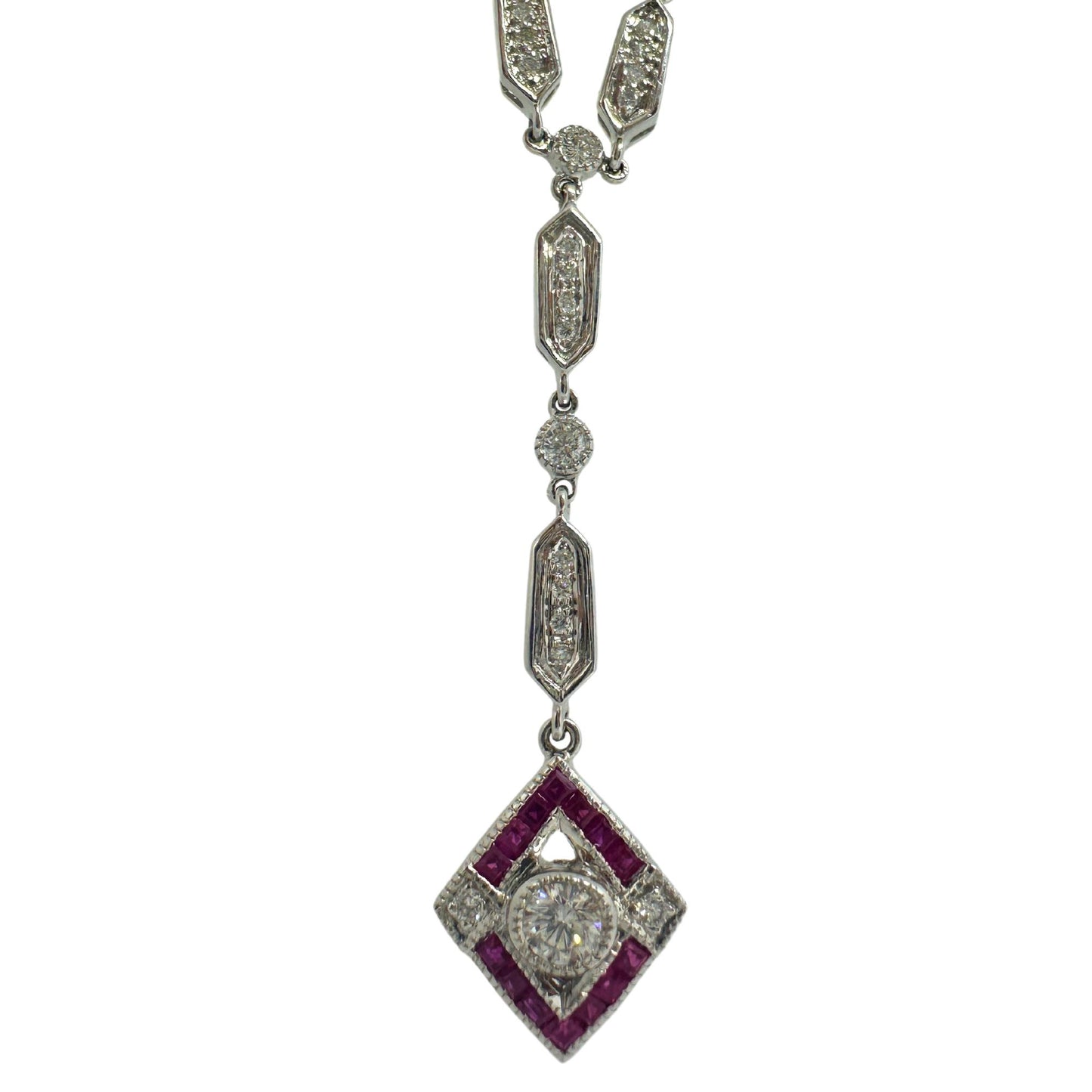 Estate 18K White Gold Diamond and Ruby Y-Necklace