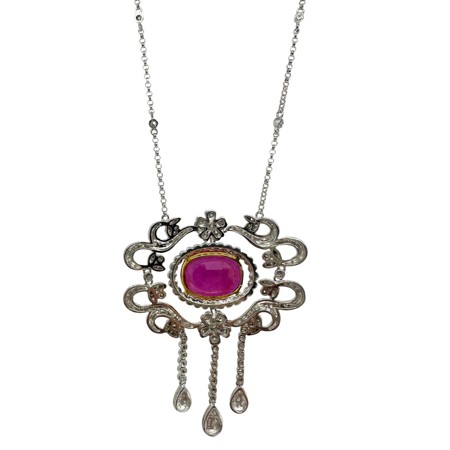 18K Two Tone Diamond and African Ruby Necklace