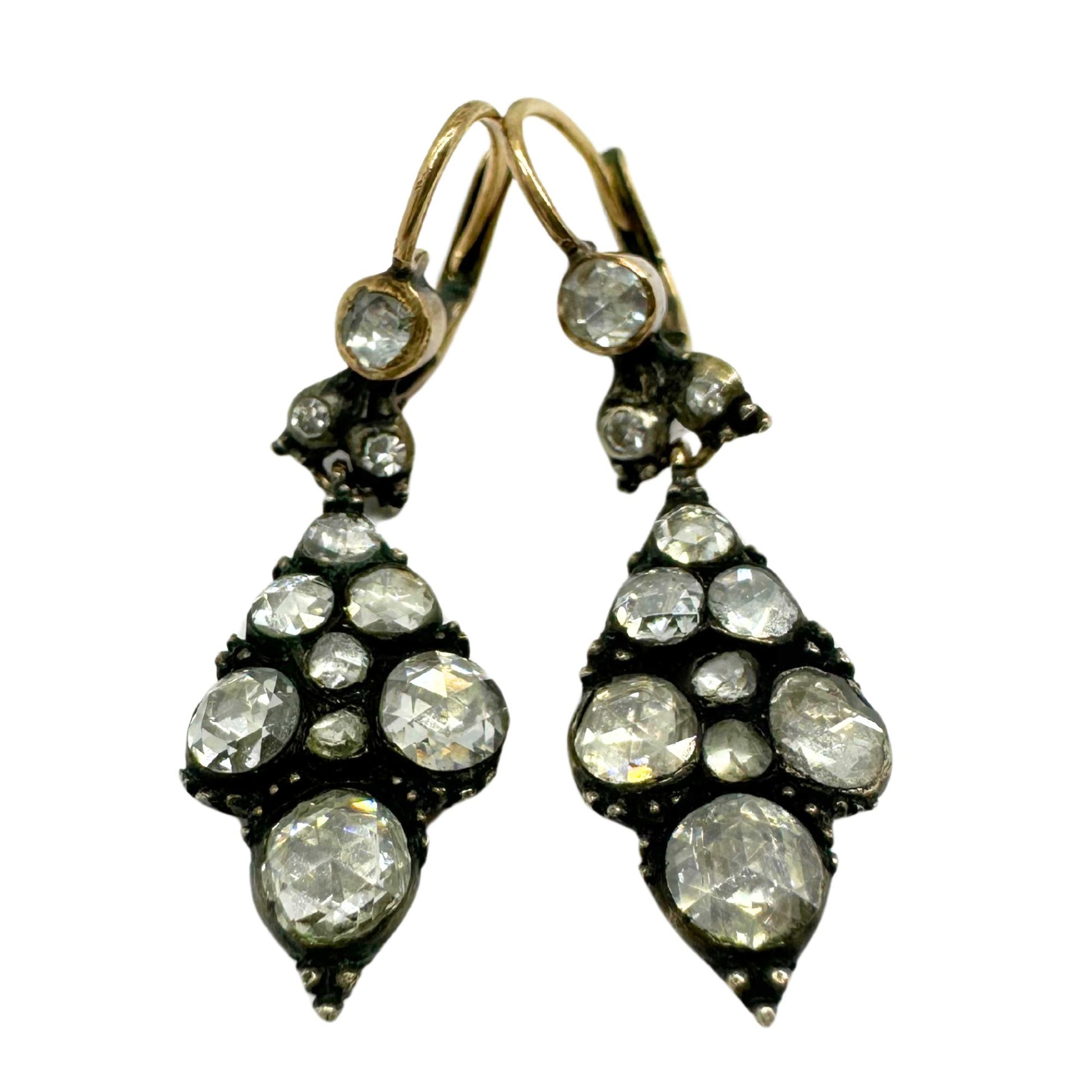 Late Georgian Gold and Silver Top Rose Cut Diamond Earrings