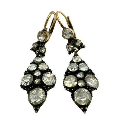 Late Georgian Gold and Silver Top Rose Cut Diamond Earrings