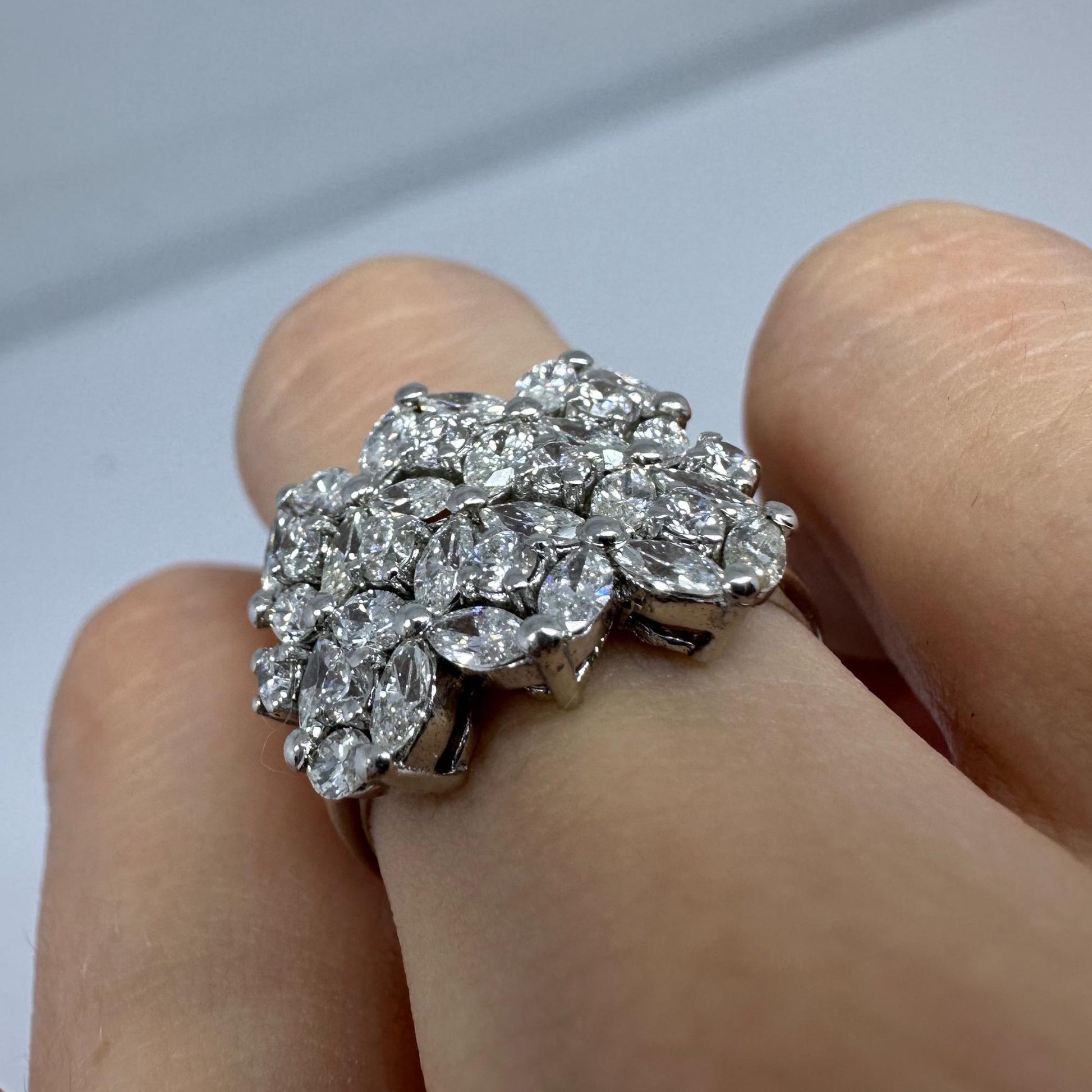 18K White Gold Marquise Cut Diamond Wide Band Ring