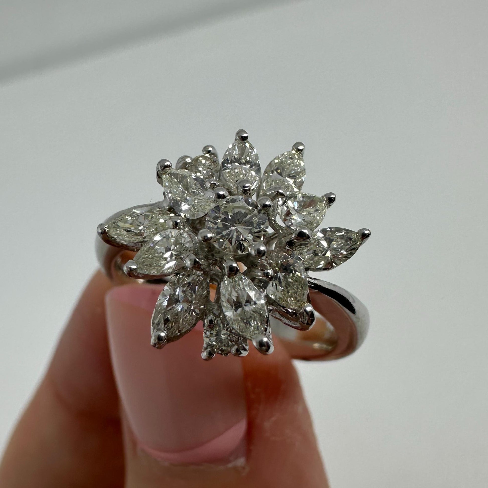 18K White Gold Marquise and Pear Cut Diamond Ring