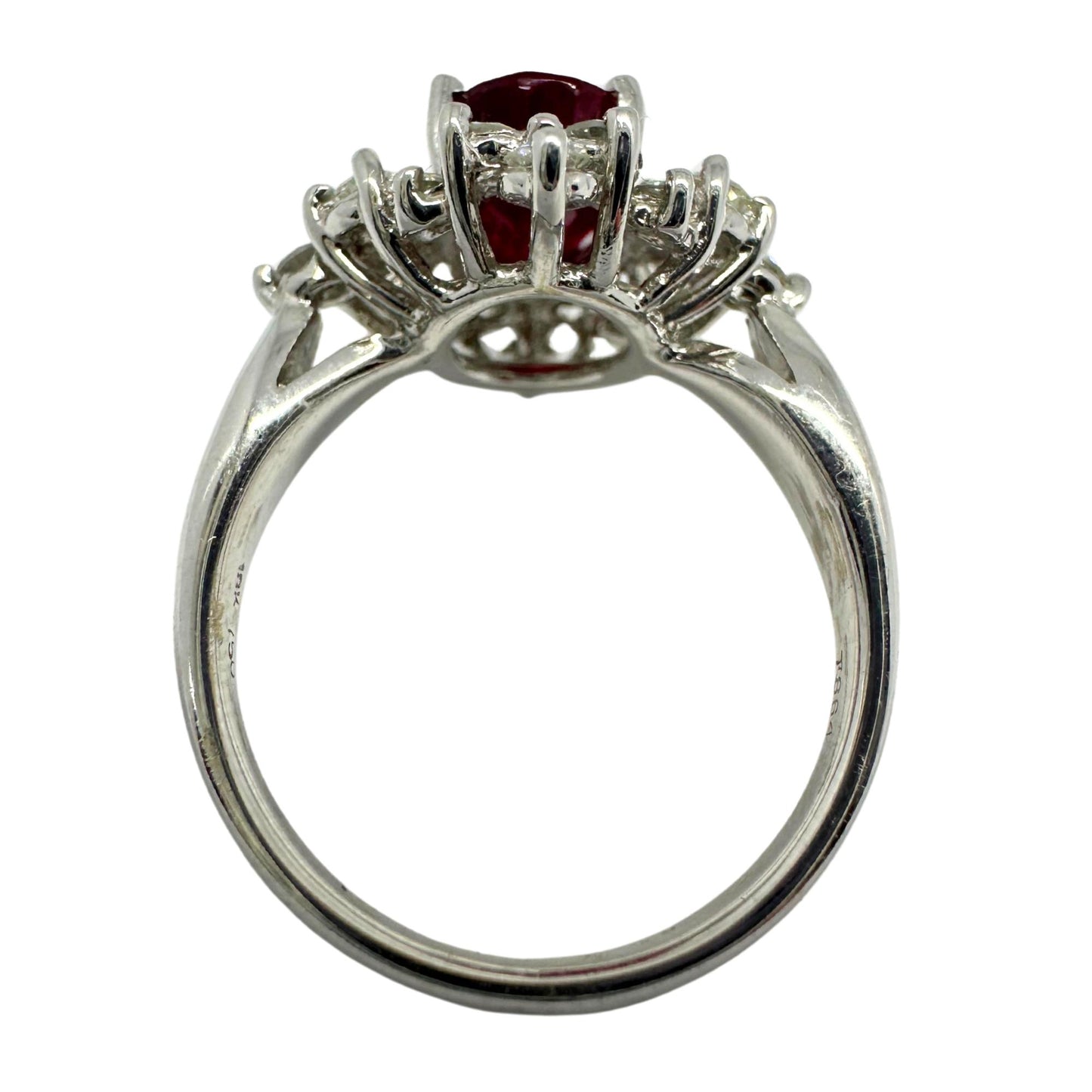 18K White Gold Pear Cut Diamond and Ruby Ring