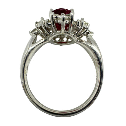 18K White Gold Pear Cut Diamond and Ruby Ring