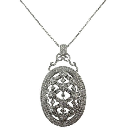 18K White Gold Diamond Dome Pendant Necklace
