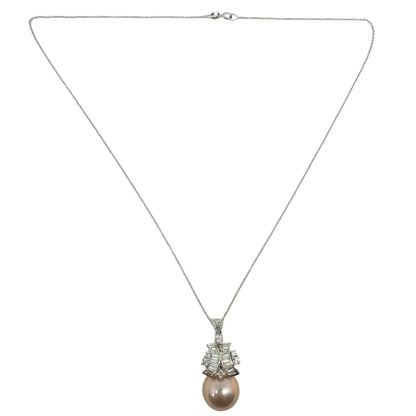 18K White Gold .65ct Diamond and Pink Pearl Pendant Necklace