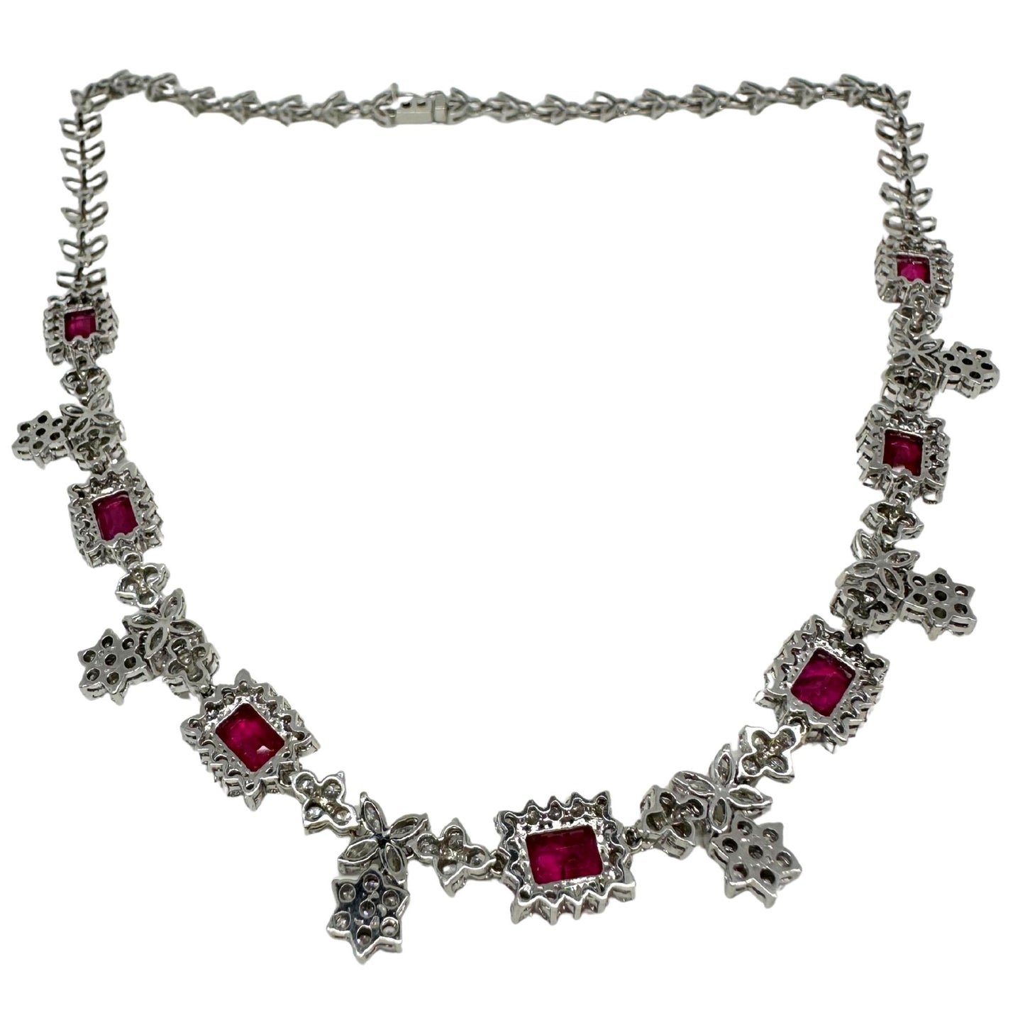 18K White Gold Diamond and Ruby Choker Necklace - 15 inches