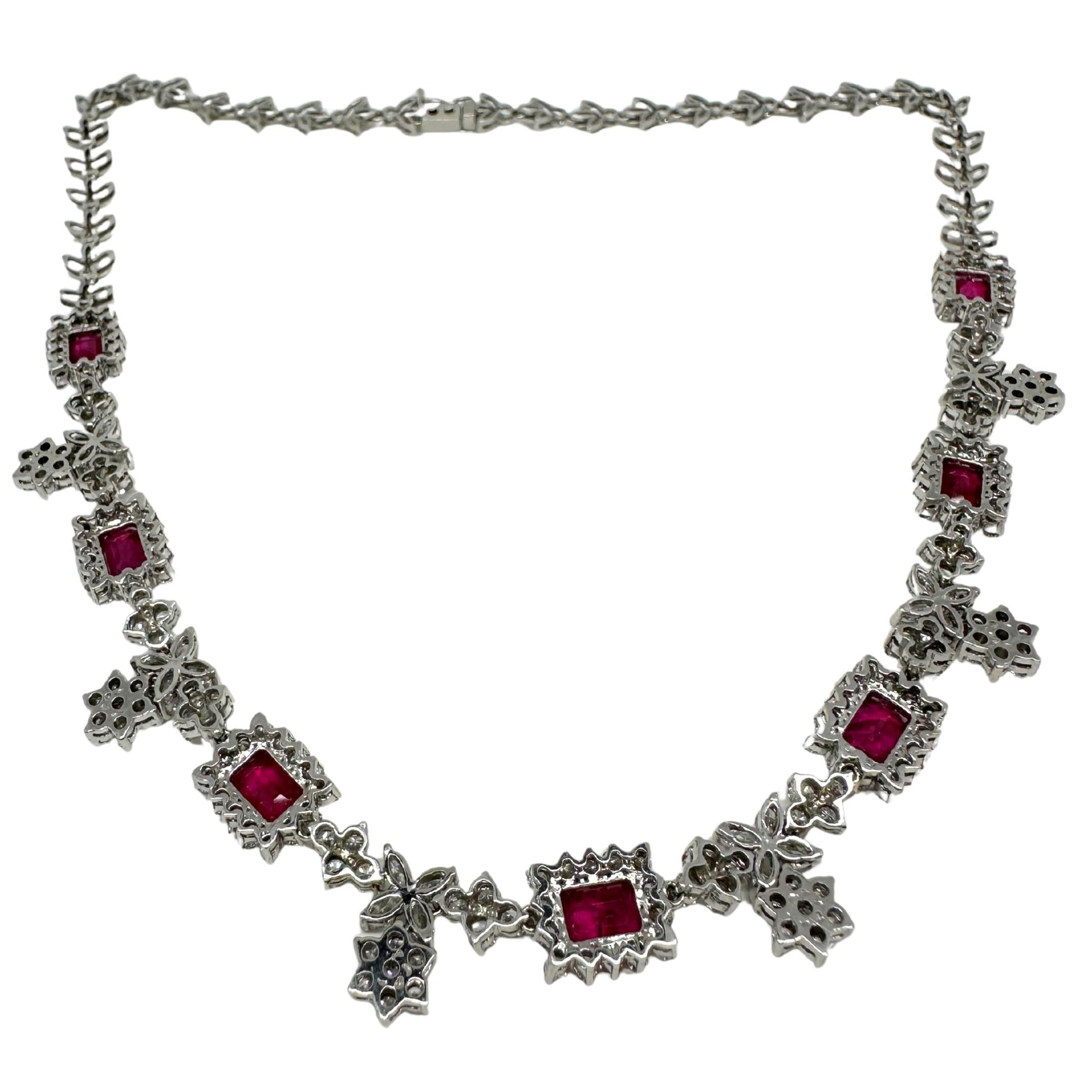 18K White Gold Diamond and Ruby Choker Necklace - 15 inches