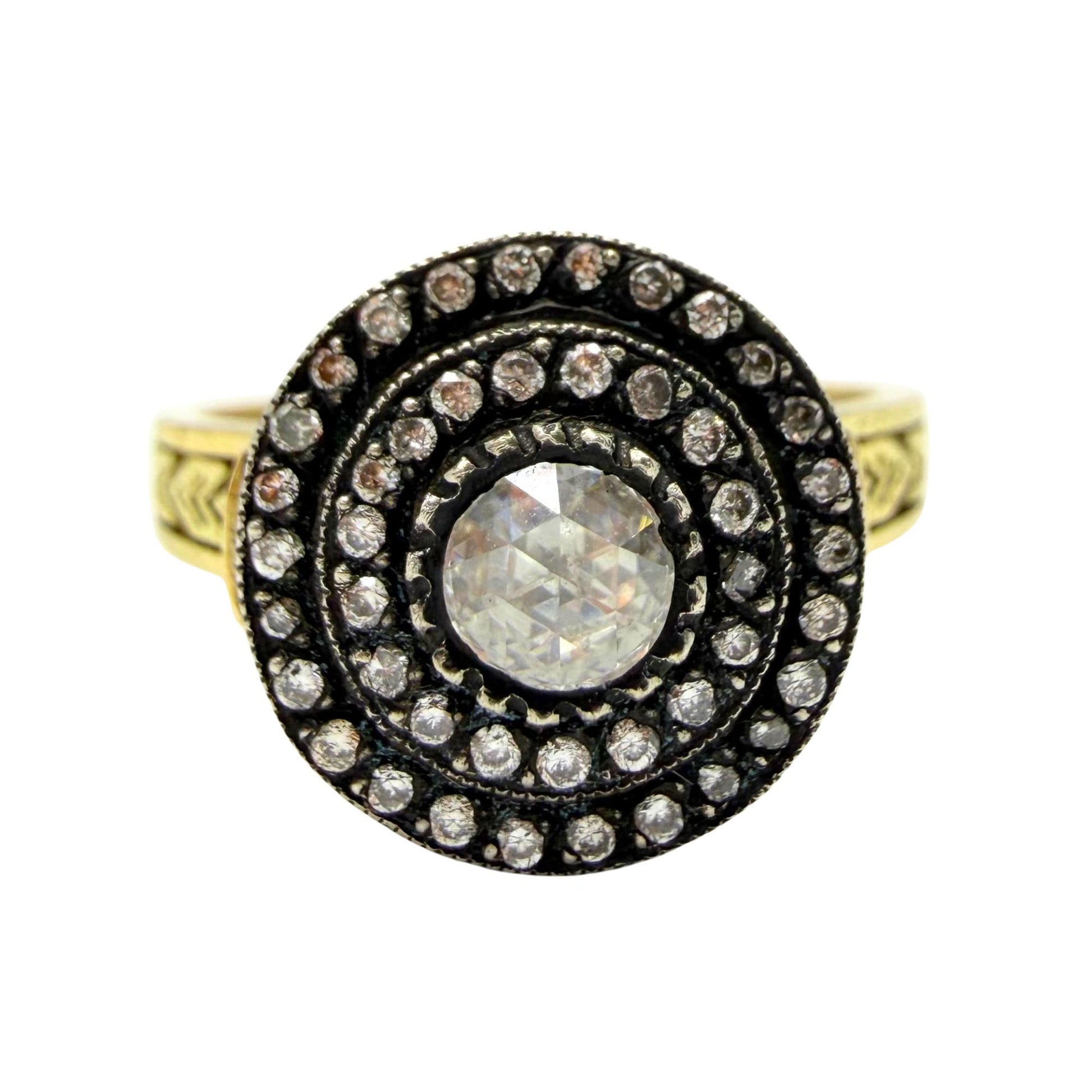 18K Yellow Gold and Silver Top 0.30 Carat Rose Cut Diamond Ring - Size 7.75