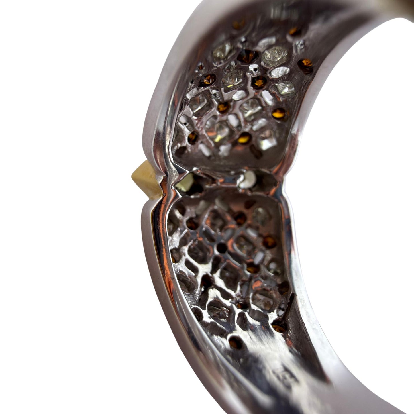 18K Two Tone Brown and White Diamond Wide Band Abstract Ring - Size