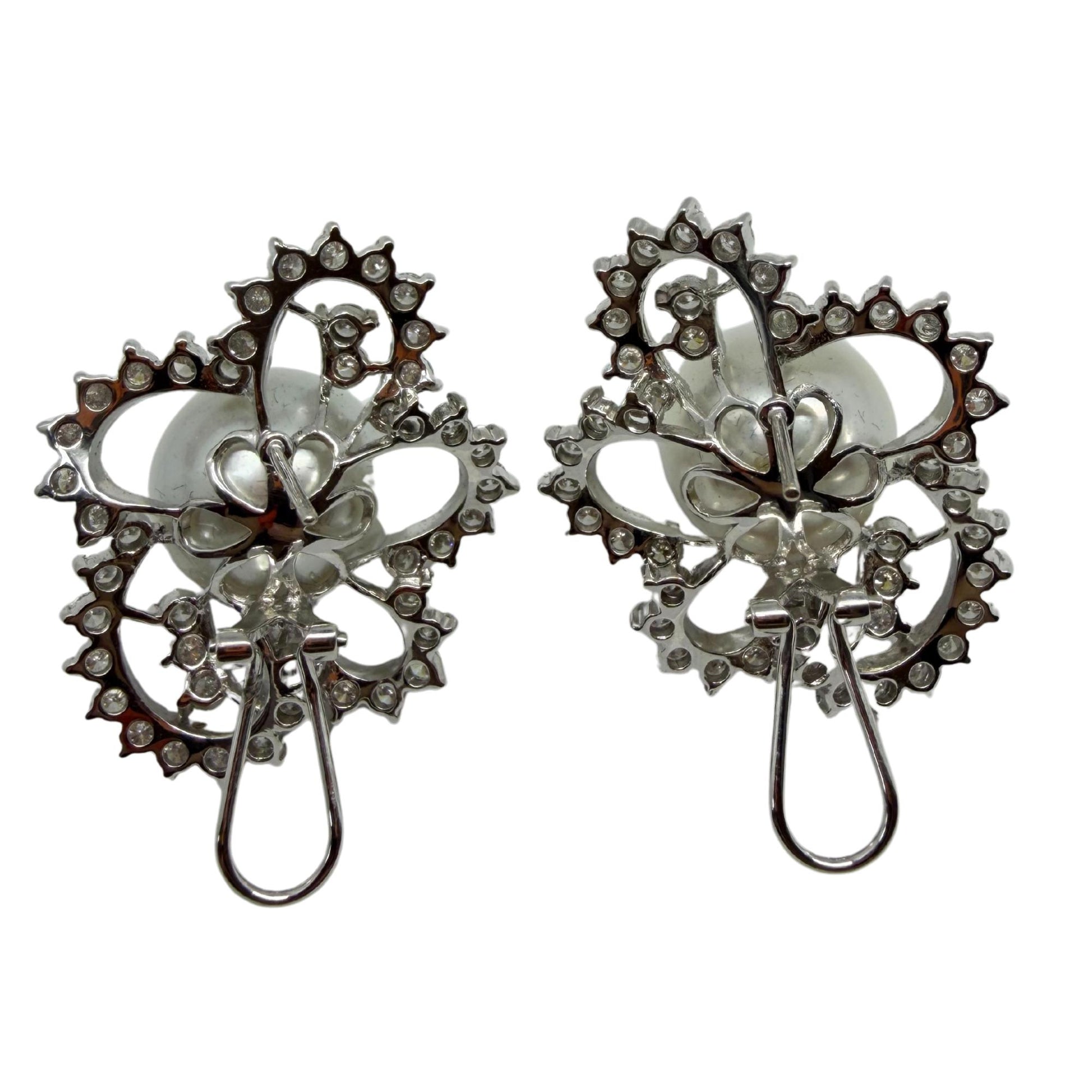 18K White Gold 4.16 carat Diamond and Cultured South Sea Pearl Earrings