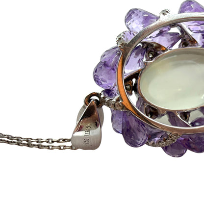 18k White Gold Diamond, Briolette Amethyst and Moonstone Pendant Necklace