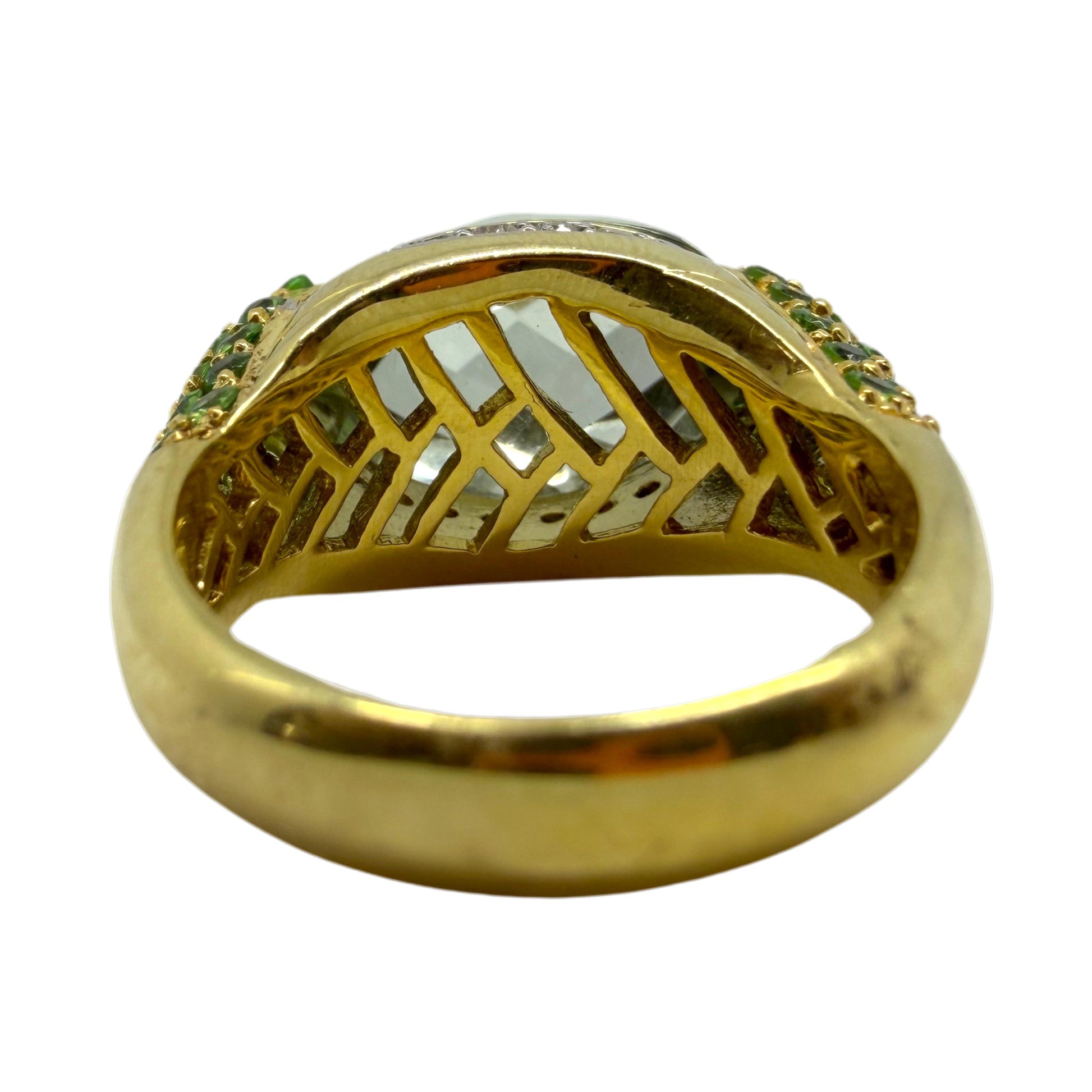 18K Yellow Gold Diamond, Green Garnet and Checkered Green Gemstone Cocktail Ring
