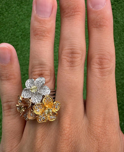 18K Rose, Yellow & White Gold 1.31 Carat Diamond Floral Cocktail Ring - Size 6.5