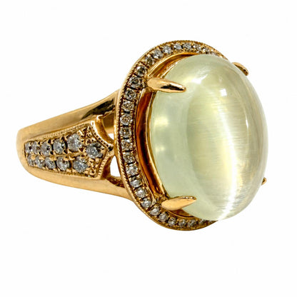 18K Rose Gold Diamond and 4.74 Carat Moonstone Ring