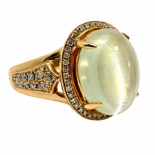 18K Rose Gold Diamond and 4.74 Carat Moonstone Ring