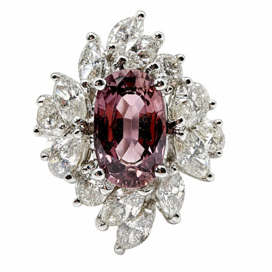 18K White Gold 1.62 Carat Purplish Pink Sapphire and Diamond Ring