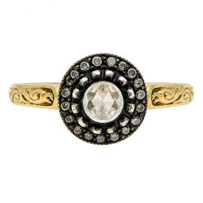 18K Yellow Gold With Silver Top .14 Carat Rose Cut Diamond Ring - Size 7