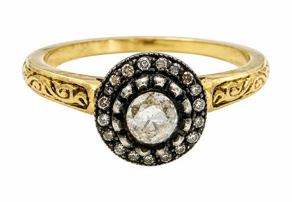 18K Yellow Gold With Silver Top .14 Carat Rose Cut Diamond Ring - Size 7