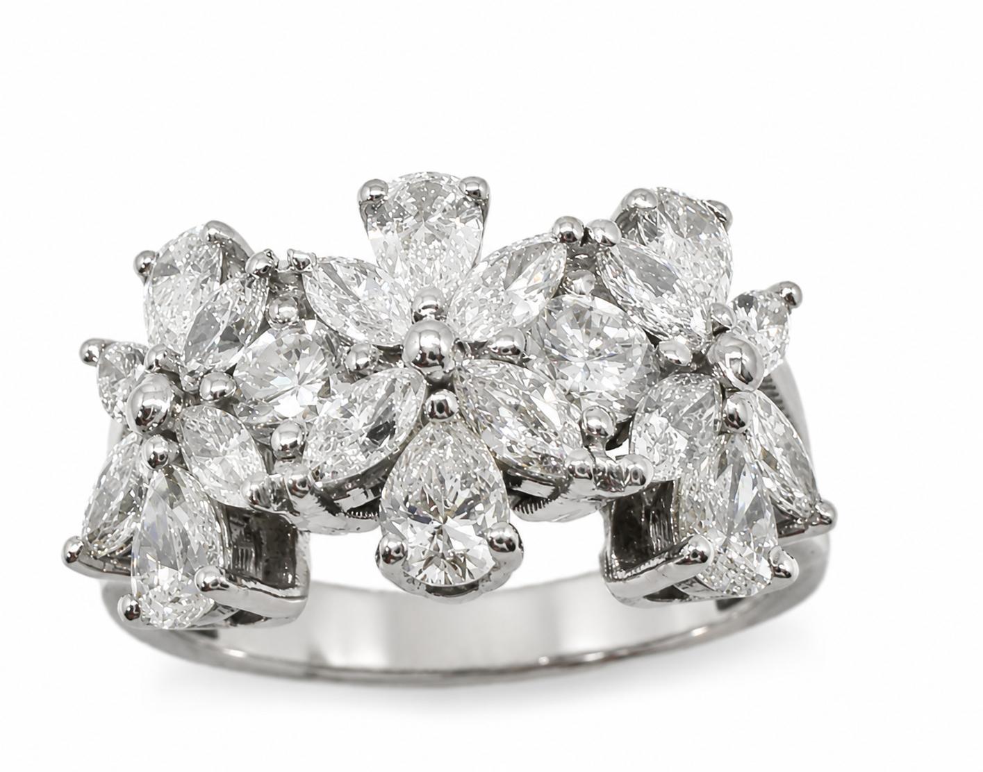 18K White Gold 2.05 Carat Marquise and Pear Cut Diamond Wide Band Ring