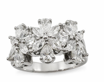 18K White Gold 2.05 Carat Marquise and Pear Cut Diamond Wide Band Ring