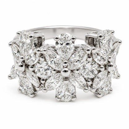 18K White Gold 2.05 Carat Marquise and Pear Cut Diamond Wide Band Ring