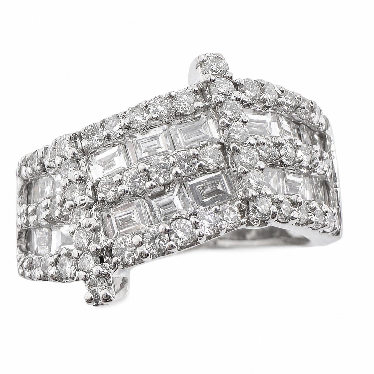 18K White Gold 1.73 Carat Baguette Cut Diamond Wide Band Ring