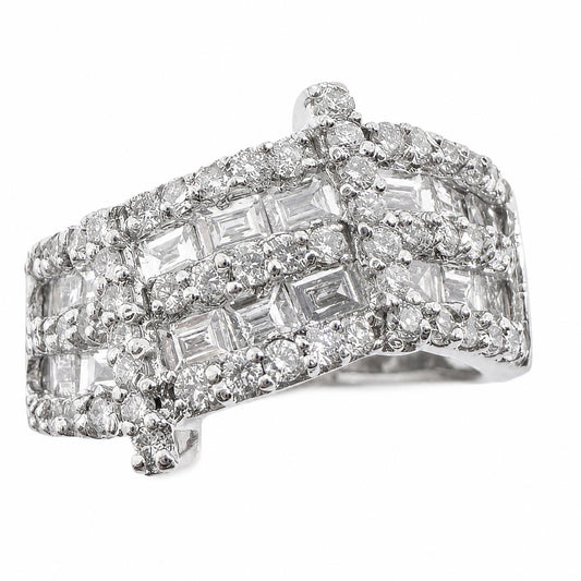 18K White Gold 1.73 Carat Baguette Cut Diamond Wide Band Ring