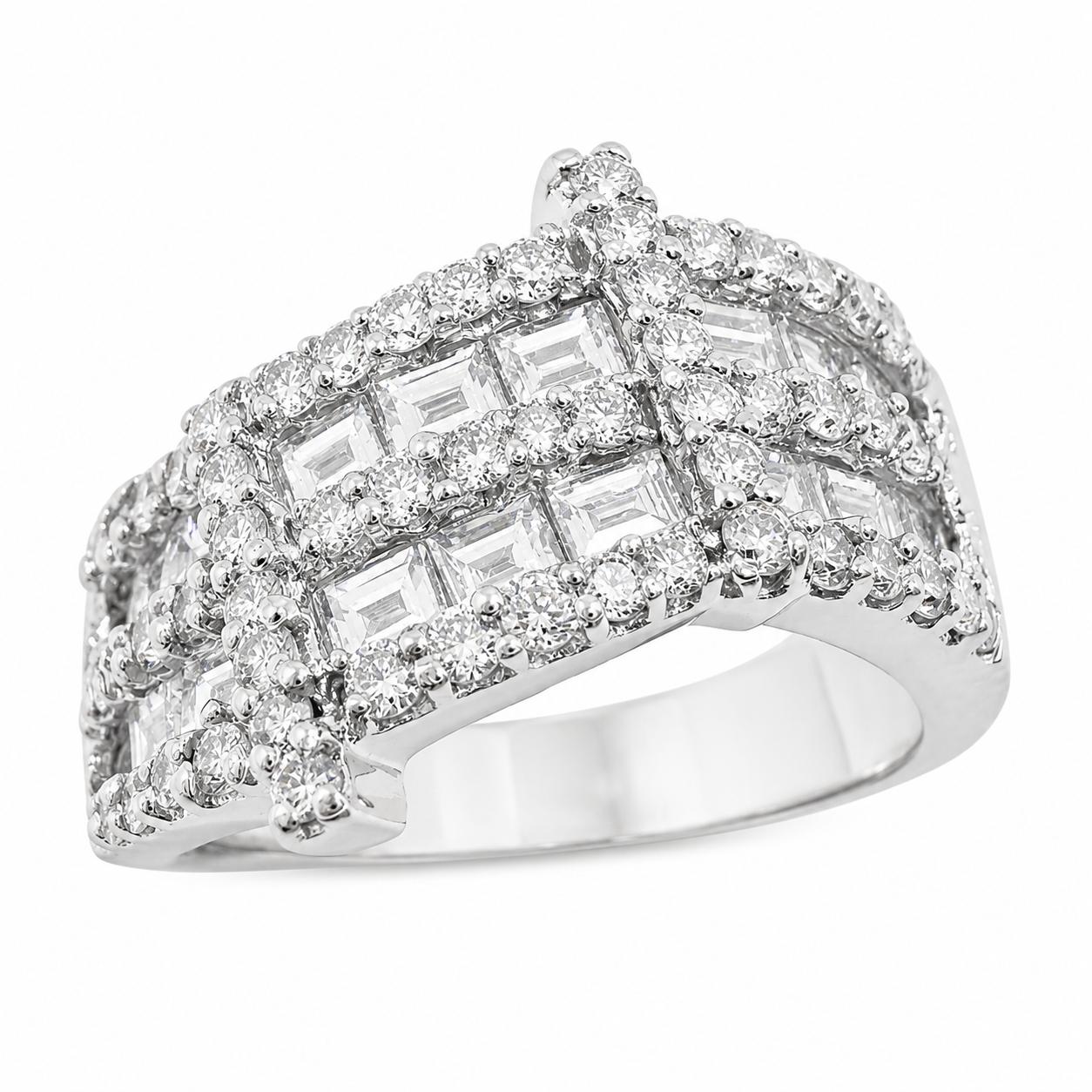18K White Gold 1.73 Carat Baguette Cut Diamond Wide Band Ring