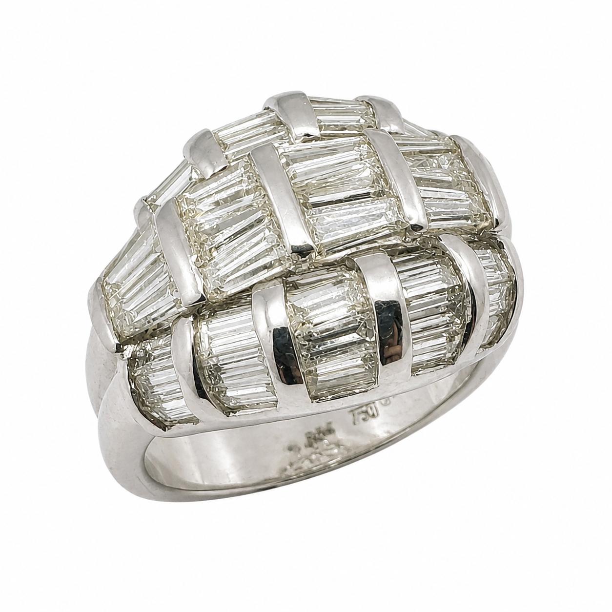 18k White Gold 3.58 Carat Tapered Baguette Cut Diamond Dome Ring