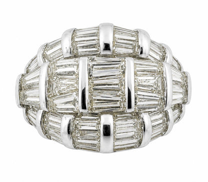 18k White Gold 3.58 Carat Tapered Baguette Cut Diamond Dome Ring