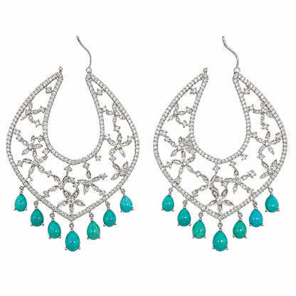 18K 7.23 Carat Persian Turquoise and Diamond Chandelier Earrings