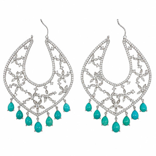 18K 7.23 Carat Persian Turquoise and Diamond Chandelier Earrings