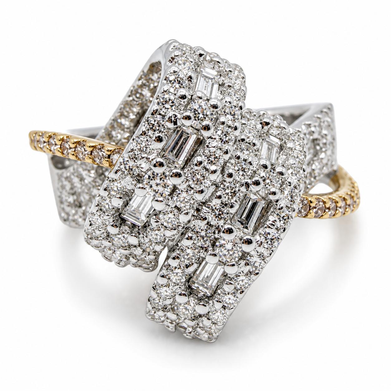 18K Two Tone 1.59 Carat Diamond Abstract Ring
