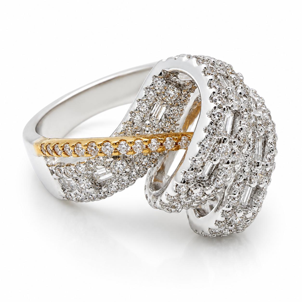 18K Two Tone 1.59 Carat Diamond Abstract Ring