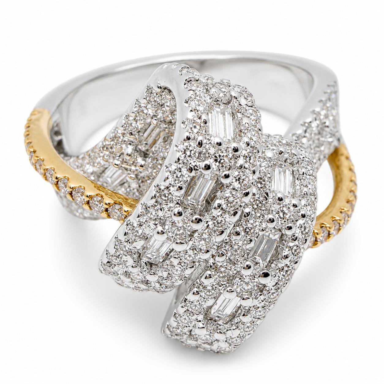 18K Two Tone 1.59 Carat Diamond Abstract Ring