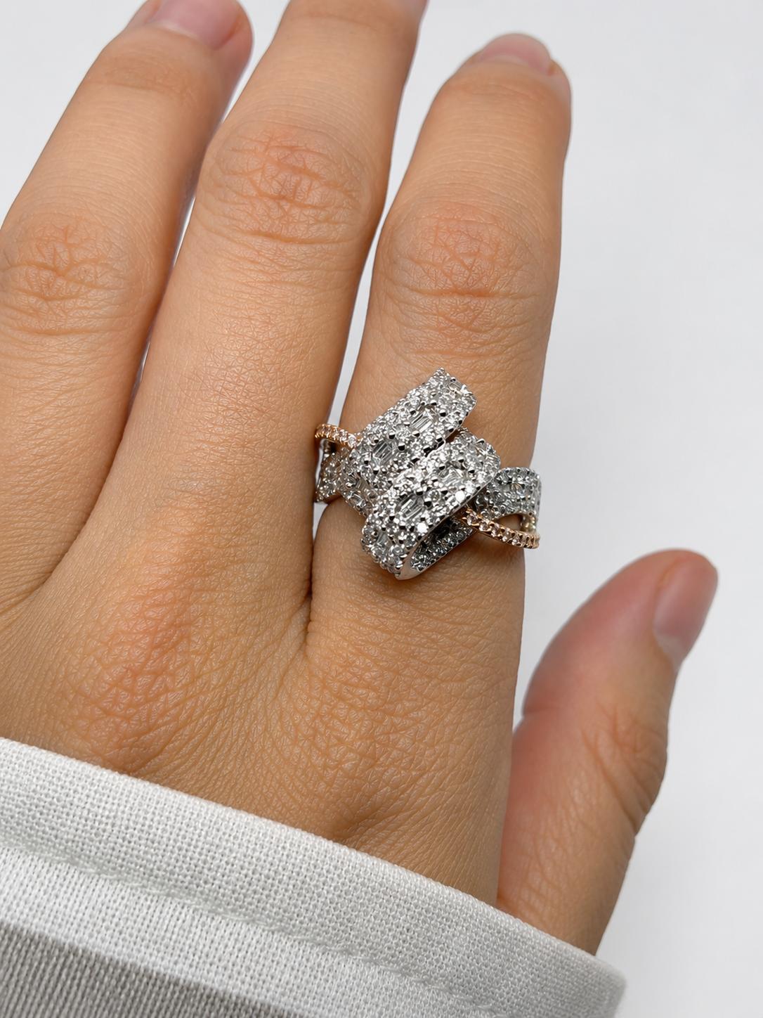 18K Two Tone 1.59 Carat Diamond Abstract Ring