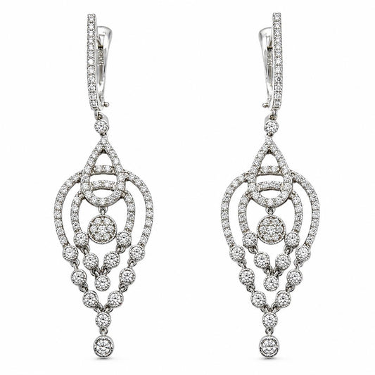 18K White Gold 1.40 Carat Diamond Chandelier Drop Earrings